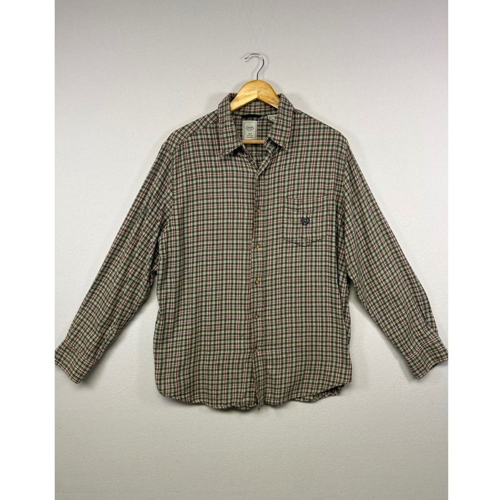 Grunge Lumberjack Chaps Mens Large Green Red Plaid‎ 100% Cotton Flannel Shirt